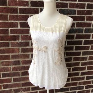 BKE Boutique cream white lace embellished tank top
